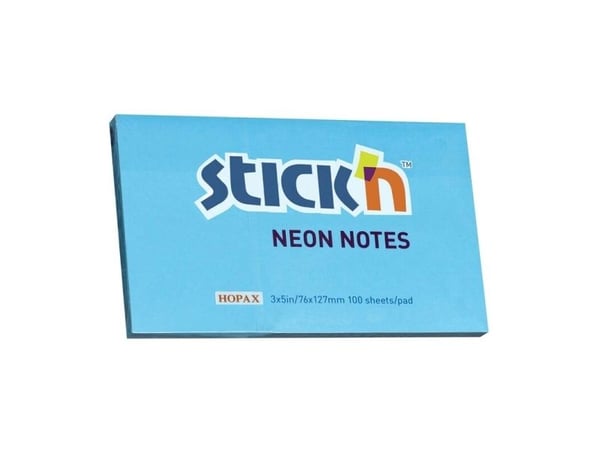Notes Stick'N NEON blå 76x127mm 100blade - (12 stk.)