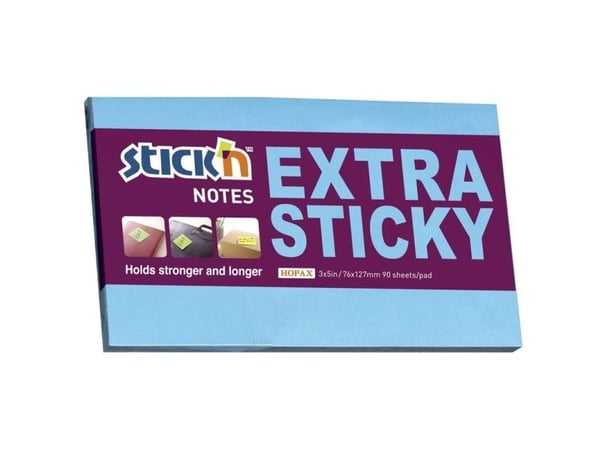 Notes, BNT Stick´n, Extra sticky, blå 127x76mm - (6 stk.)