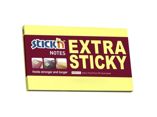Notes, BNT Stick´n, Extra sticky, gul 127x76mm - (6 stk.)