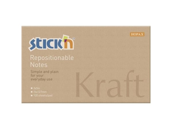 Notes, BNT Stick´n, Kraft pad, brun, 127 x76mm - (12 stk.)