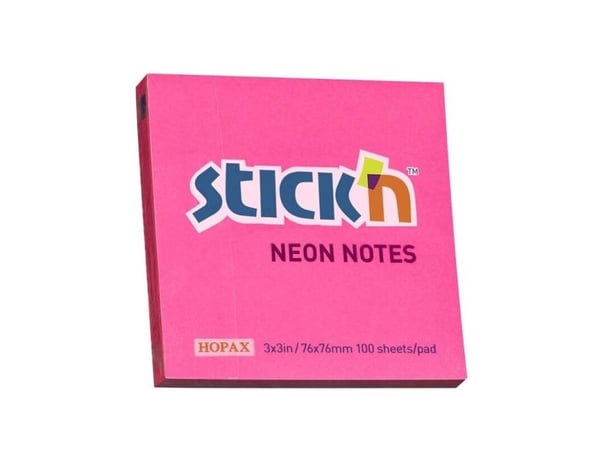 Notes, BNT Stick´n, Neon, rød, 76x76mm - (12 stk.)
