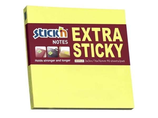 Notes, BNT Stick´n, Extra sticky, gul 76x76mm - (12 stk.)