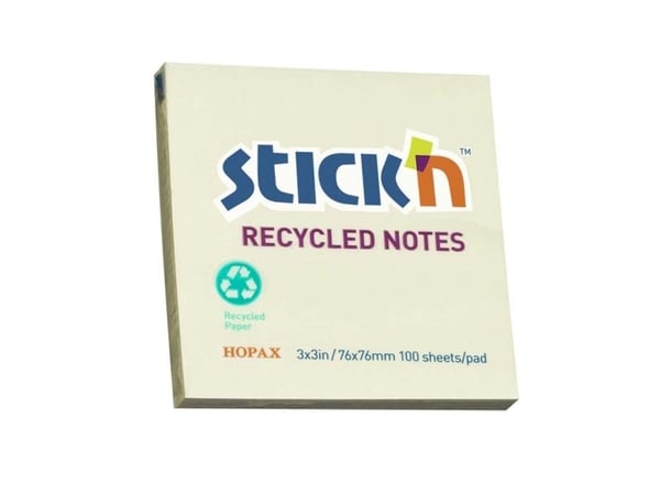 Anteckningsblock BNT Stick´n Recycled gul 76 x 76 mm (12 st)