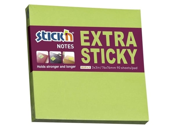 Notes, BNT Stick´n, Extra sticky, grøn 76x76mm - (12 stk.)