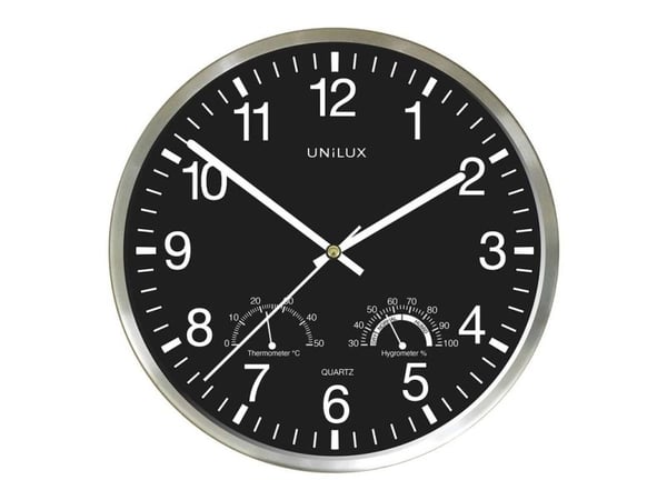 Unilux WETTY, Vegg, Kvartsklokke, Rund, Grå, Rustfritt stål, Glass