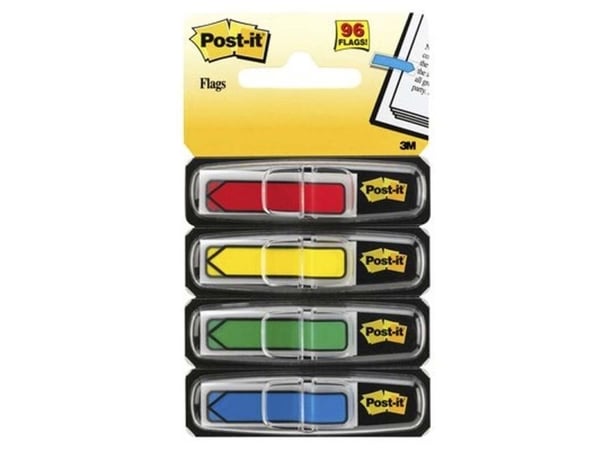 Post-it - Indeksflagg med dispenser - 12 x 44 mm - pil - 96 ark (4 x 24) - gul, blå, grønn, rød