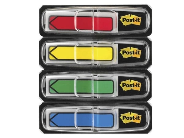 Post-it - Indeksflagg med dispenser - 12 x 44 mm - pil - 96 ark (4 x 24) - gul, blå, grønn, rød