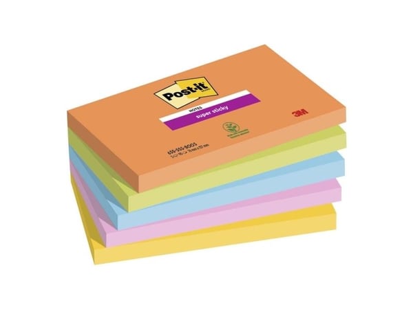 Post-it Super Sticky Notes Boost, 76 x 127 mm, 90 ark per block, paket med 5 st