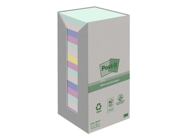 Post-It 654-1RPT, 16 ark, 76 mm, 76 mm, 100 stykker