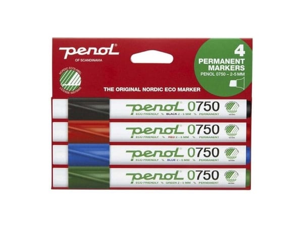 Marker Penol 0750 ass. farver 2-5mm skrå spids permanent - (4 stk.)
