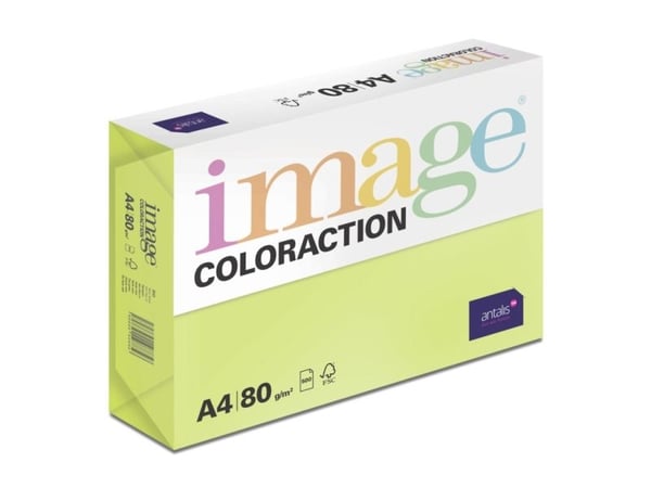 Image, Coloraction, Rio/Néon green Kopipapir, træfri ECF, 80g/m2, 210mm x 297mm, A4, Smal bane, pakk