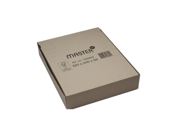 Arkivæske, Master'in Access indre dim: 320 x 245 x 58 mm, 1-lags E-flute, 2.000 mm, FEFCO 0426, brun - (50 stk.)