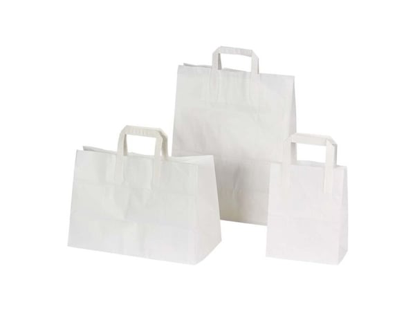 Papirbærepose, 350 x 170 x 245 mm flat bag, Papir, hvid, pakke a 200 stk palle 30 pakker, palle a 30