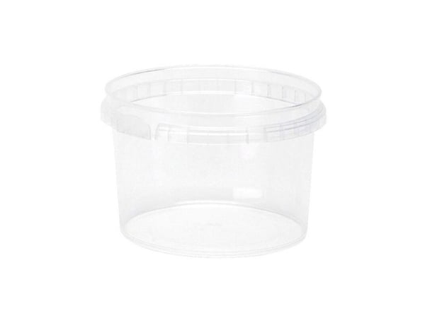 Plastbøtte, Handy-lock, Rund kapacitet 280, Ø 97, højde 66 PP, transparent, m/låg, kasse a 475 set F