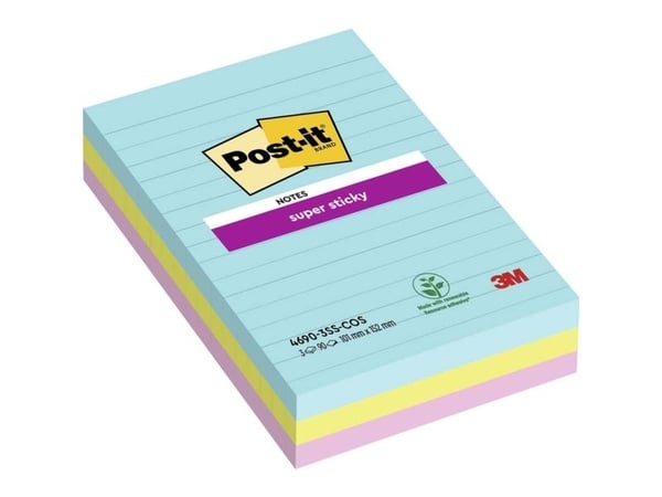 3M 7100234251, Rektangel, Grön, Rosa, Turkos, papper, 101 mm, 152 mm, 90 ark