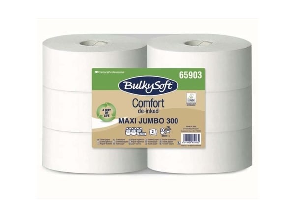 Toalettpapper Jumbo, BulkySoft, Comfort Gigant M, 2-lagers, vit, 300,00 m per kartong (6 rullar)