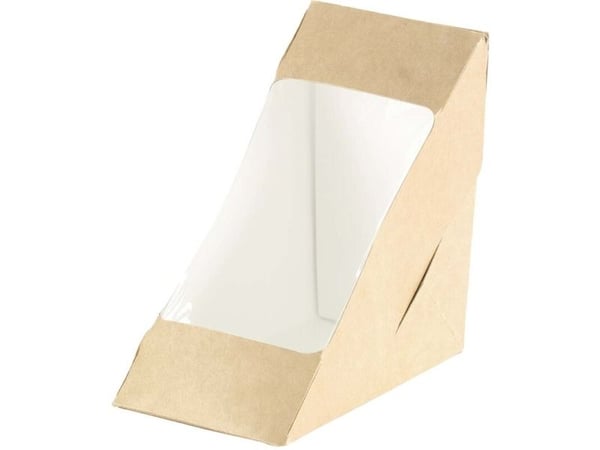 Sandwich box, Duni, W/Window,175x75x90mm Cardboard/PLA, lysebrun, Til wraps karton a 500 stk Fødevar