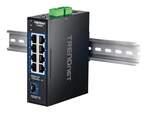 TRENDnet TI-G5091 - Version V1 - switch - industriell - 8 x 10/100/1000/2.5G + 1 x 1 Gigabit / 10 Gigabit SFP+ - DIN-skinnemonterbar, veggmonterbar...
