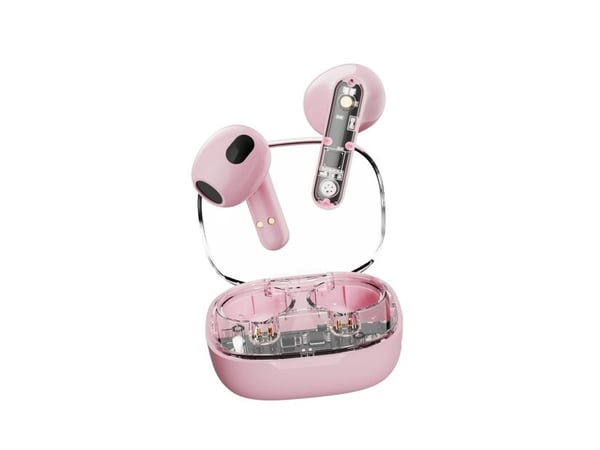 Streetz T150 TWS earphones, Transparent Pink, Trådløs, 20 - 20000 Hz, Samtaler/musikk, 37 g, Hodesett, Rosa