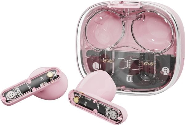 Streetz T150 TWS earphones, Transparent Pink, Trådløs, 20 - 20000 Hz, Samtaler/musikk, 37 g, Hodesett, Rosa