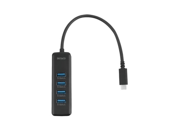 DELTACO - Hub - 5 Gbps, USB-C - 4 x SuperSpeed USB 3.0 - stasjonær