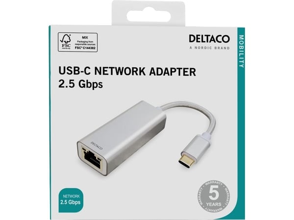 DELTACO - Nettverksadapter - USB-C 3.1 - 2.5GBase-T x 1 - grå