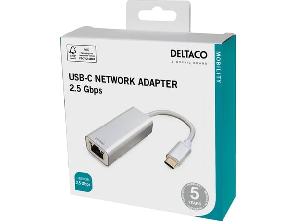 DELTACO - Nettverksadapter - USB-C 3.1 - 2.5GBase-T x 1 - grå