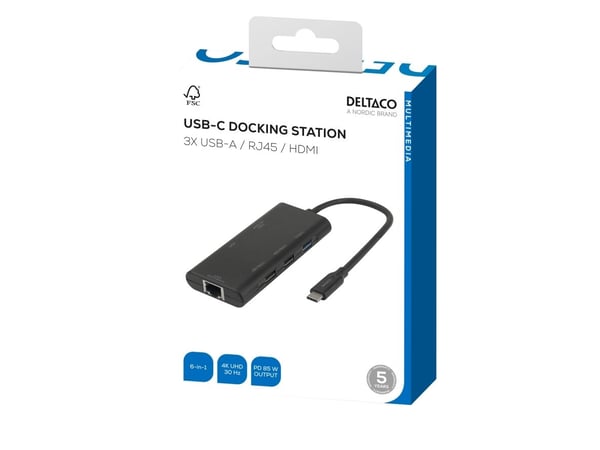 DELTACO - Dockningsstation - USB-C - HDMI - 100Mb LAN