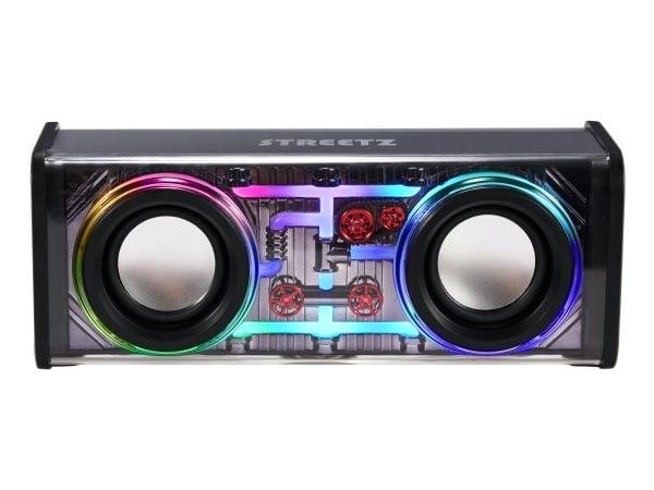 Streetz Gjennomsiktig bluetooth høyttaler med TWS og LED lyseffekter, 10 W, 180 - 20000 Hz, Trådløs, 10 m, Stereo bærbar høyttaler, Svart