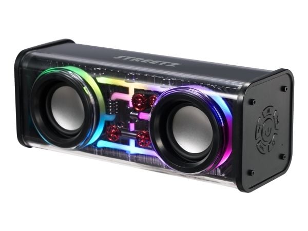 Streetz Gjennomsiktig bluetooth høyttaler med TWS og LED lyseffekter, 10 W, 180 - 20000 Hz, Trådløs, 10 m, Stereo bærbar høyttaler, Svart