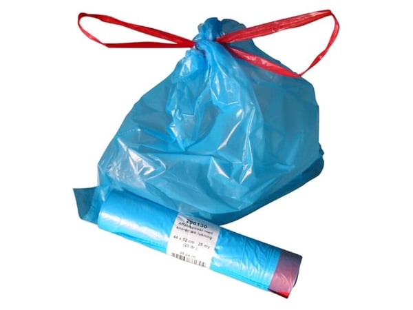 Roskapussit kiristysnyörillä 440x520 mm, siniset, 20 l. 25 pussia rullassa