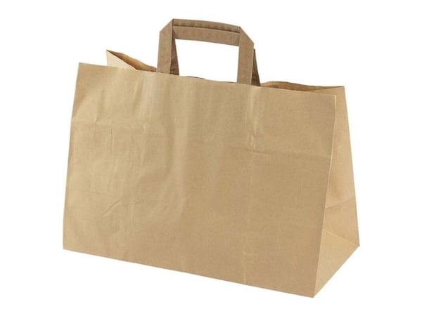 Papirbærepose, 350 x 170 x 245 mm flat bag, Papir, brun, pakke a 200 stk palle 30 pakker, palle a 30