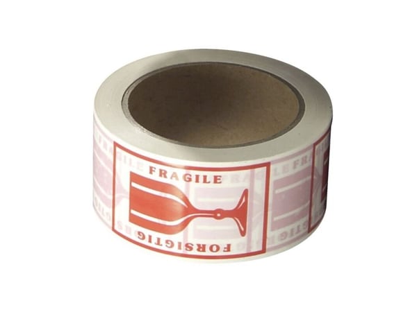 Pakketape, 48 mm x 66.00 m, 999 µm kernediameter: 76 mm, Rulle, PVC Solvent, hvid, "Tryk forsigtig" - (36 stk.)