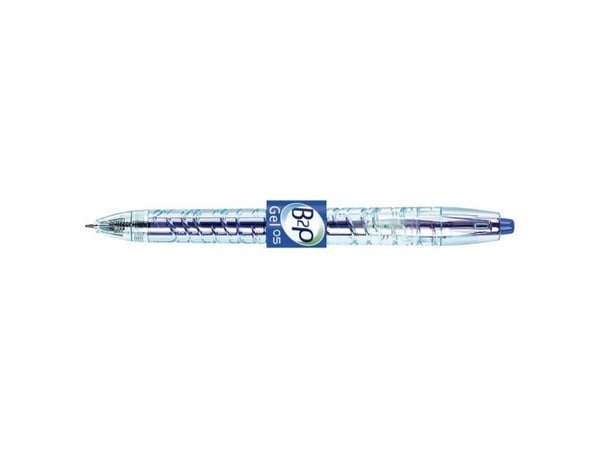 Pilot B2P Gel, Uttrekkbar kulepenn med festeanordning, Blå, Transparent, Blå, Plast, 0,5 mm, 0,32 mm