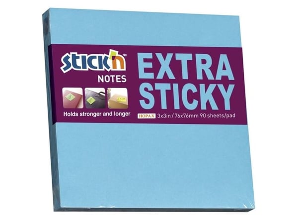 Notes Stick'N Extra Sticky blå 76x76mm 90blade - (12 stk.)