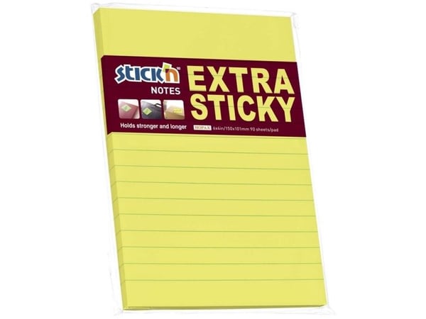 Notes, BNT Stick´n, Extra sticky, gul 101x150mm - (6 stk.)