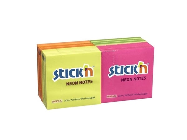 Notesblok 76x76 100 Blad Assorterat Neon 12 Pakke