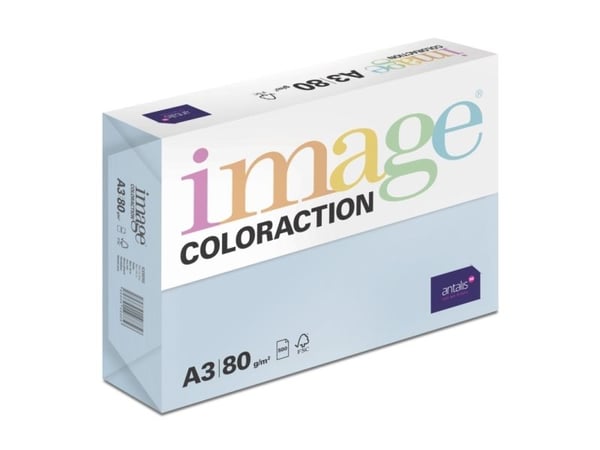 Image, Coloraction, Isbjerg/bleg isblå Kopipapir, træfri ECF, 80g/m2, 420mm x 297mm, A3, Bred bane,