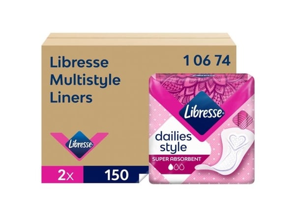 Truseinnlegg Libresse Multistyle - dispenser refill - uparfymert hvit - 2x150 stk./kartong