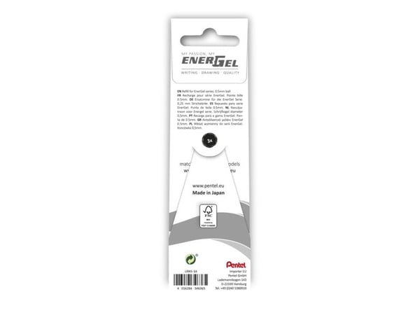 Refill, Pentel EnerGel, LRN5-3A, 0,25MM sort - (12 stk.)