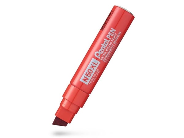 Marker, Pentel, N50XL-B, 8-15MM Skrå spids, rød, permanent - (6 stk.)