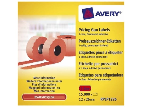 Avery Zweckform RPLP1226 - Papir - permanet adhesiv - perforert - rød - 26 x 12 mm 15000 etikett(er) (10 rull(er) x 1500) prisetiketter