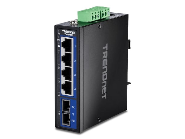 TRENDnet TI-G51SC - Version v1.0R - switch - industrial, with multimode SC port - 4 x 10/100/1000 + 1 x 1 Gigabit Ethernet - DIN-skinnemonterbar, v...