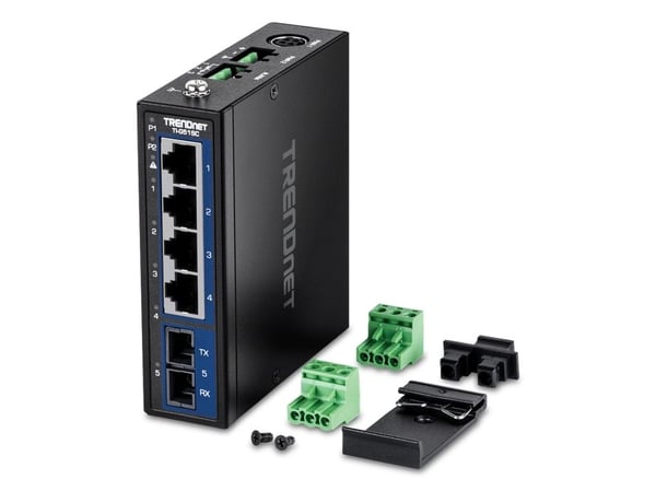 TRENDnet TI-G51SC - Version v1.0R - switch - industrial, with multimode SC port - 4 x 10/100/1000 + 1 x 1 Gigabit Ethernet - DIN-skinnemonterbar, v...