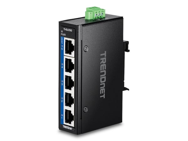 TRENDnet TI-GLC50 - Version V1.xR - switch - industrial, mini - 5 x 10/100/1000 - DIN-skinnemonterbar, veggmonterbar - TAA-samsvar