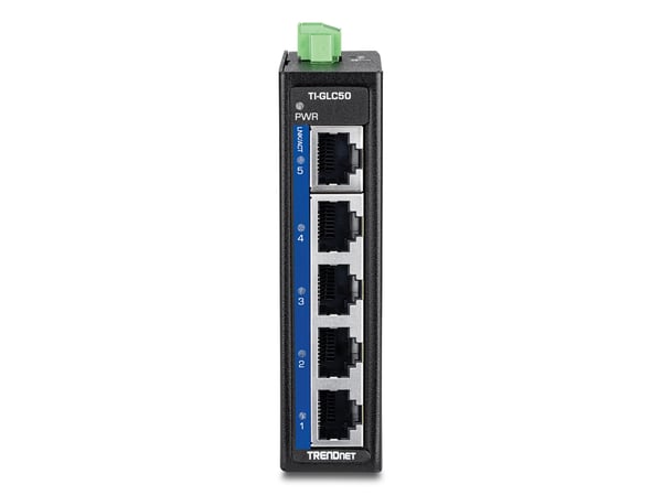 TRENDnet TI-GLC50 - Version V1.xR - switch - industrial, mini - 5 x 10/100/1000 - DIN-skinnemonterbar, veggmonterbar - TAA-samsvar