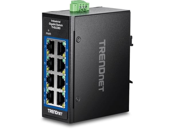 TRENDnet TI-GLC80 - Version V1.xR - switch - industrial, mini - 8 x 10/100/1000 - DIN-skinnemonterbar, veggmonterbar - TAA-samsvar