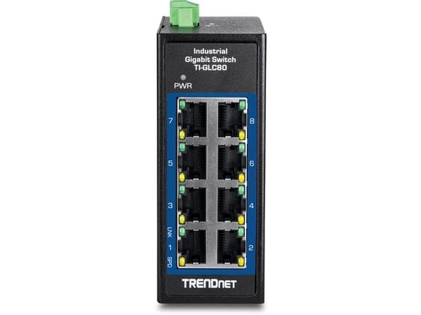 TRENDnet TI-GLC80 - Version V1.xR - switch - industrial, mini - 8 x 10/100/1000 - DIN-skinnemonterbar, veggmonterbar - TAA-samsvar