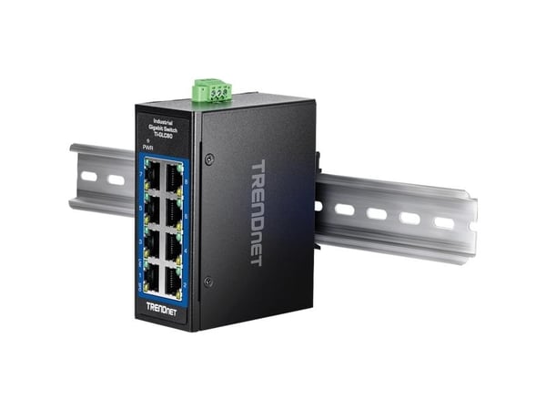 TRENDnet TI-GLC80 - Version V1.xR - switch - industrial, mini - 8 x 10/100/1000 - DIN-skinnemonterbar, veggmonterbar - TAA-samsvar