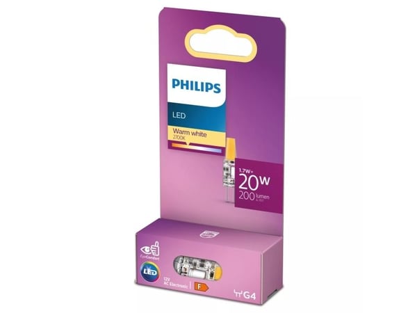 Philips CorePro LEDcapsule LV - LED-lyspære - form: kapsel - klar finish - G4 - 1.7 W (ekvivalent 20 W) - klasse F - varmt hvitt lys - 2700 K - blank